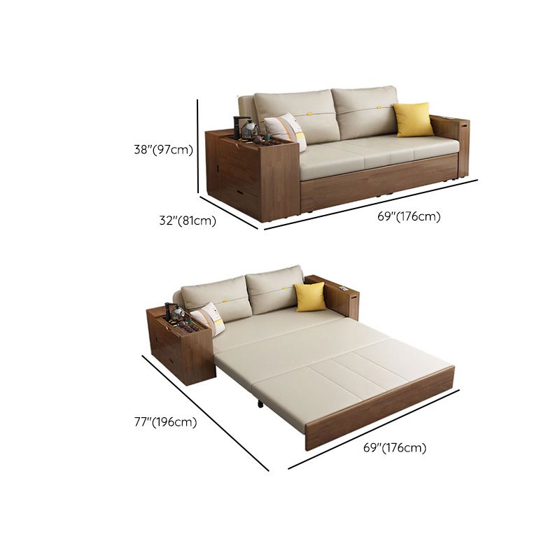 Scandinavian Futon Sleeper Sofa Bed with Square Arms and Pillow Back