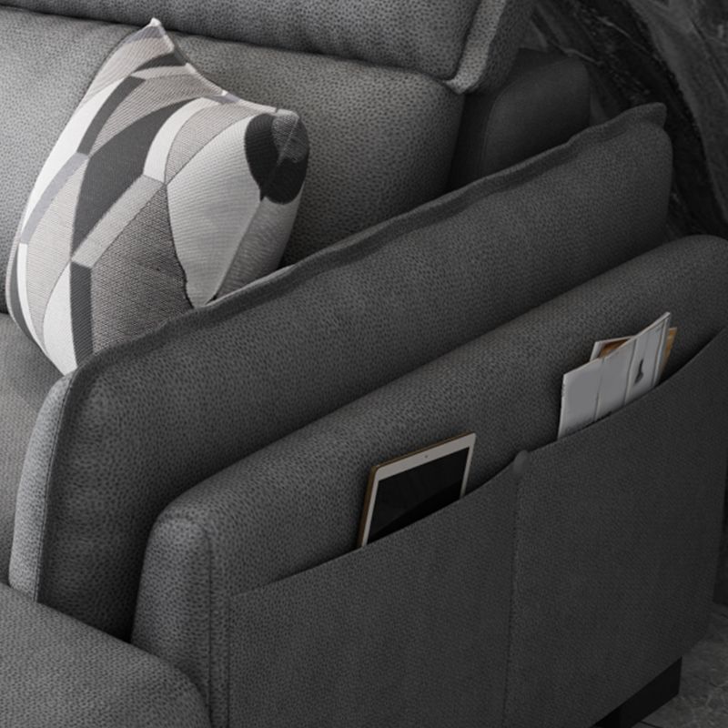 Contemporary Wood and Faux Leather Sofa & Chaise Square Arm Sofa