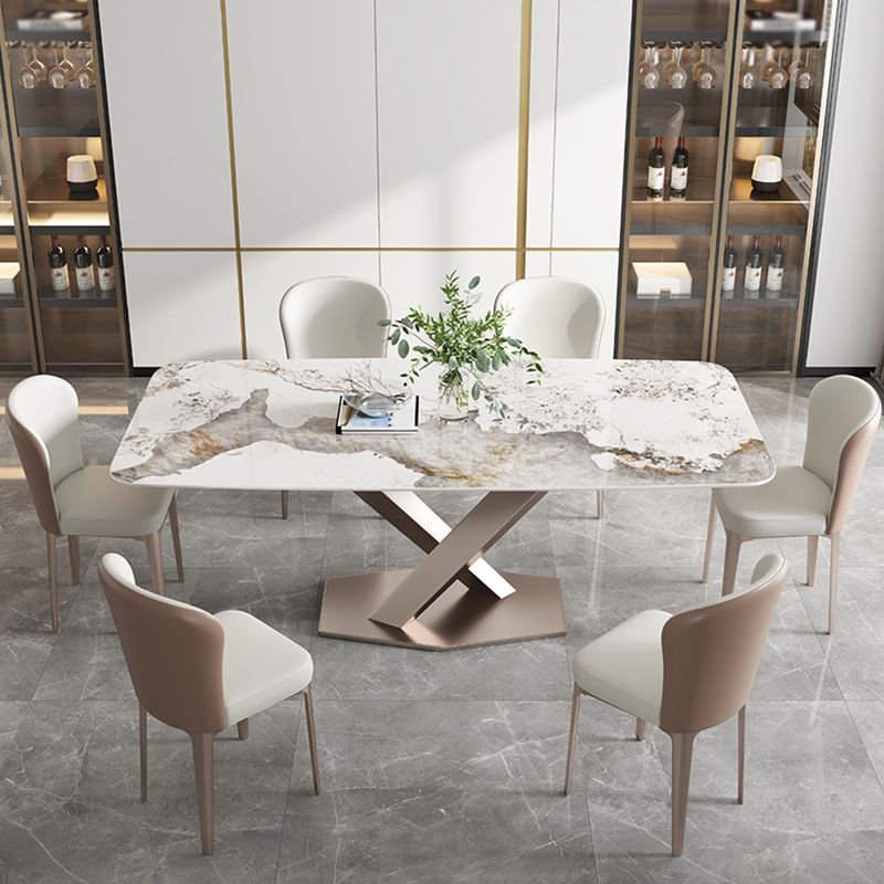 Contemporary Sintered Stone Gray Dining Set Rectangle Standard Dining Set for Kitchen