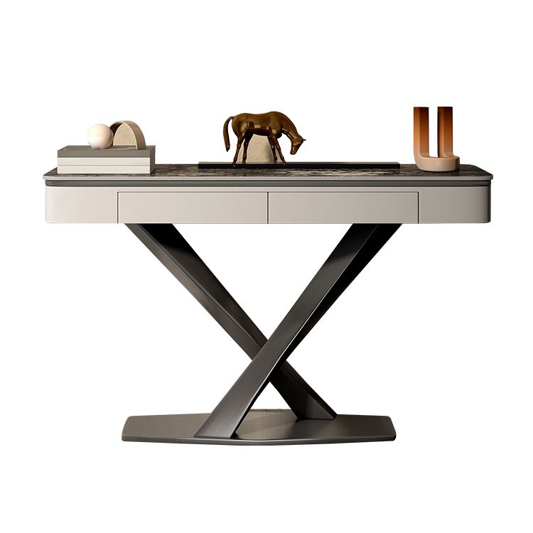 Glam Rectangle Accent Table Stone Sofa Console Table for Hall