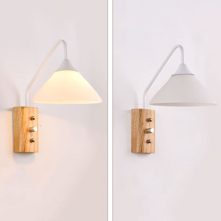 Wood 1 - Light Wall Sconce , Cone Shade Metal Wall Armed Sconce