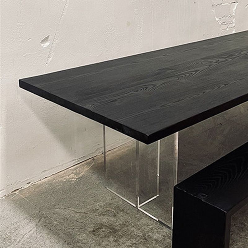 Pine Wood Top Dining Table Contemporary Rectangle Dining Table with Double Pedestal Base