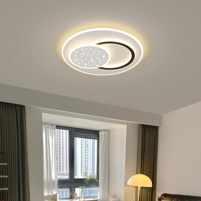 LED Modern Metal Flush Mount Geometric Shape Ceiling Light with Plastic Shade for Bedroom
