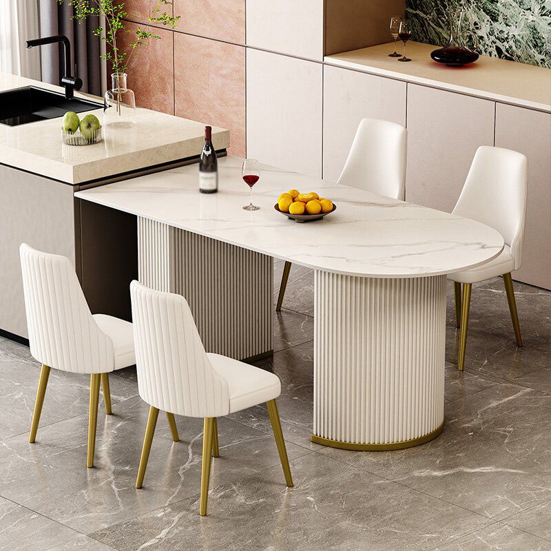 Sintered Stone Top Kitchen Table for Restaurant Luxury White Table with Double Pedestal