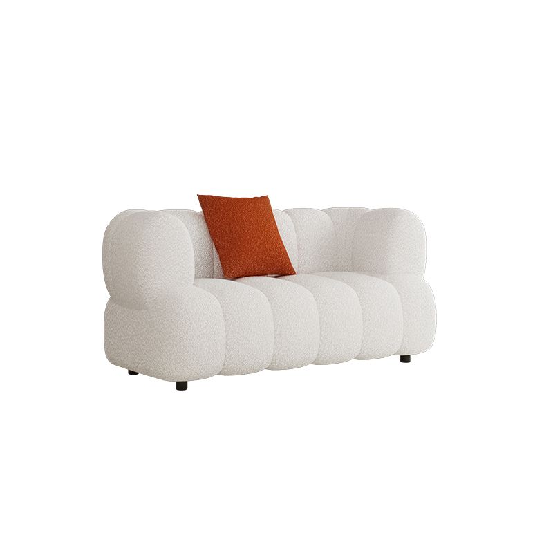 Sewn Pillow Back Standard Sofa Tuxedo Arm Seating in White and Khaki