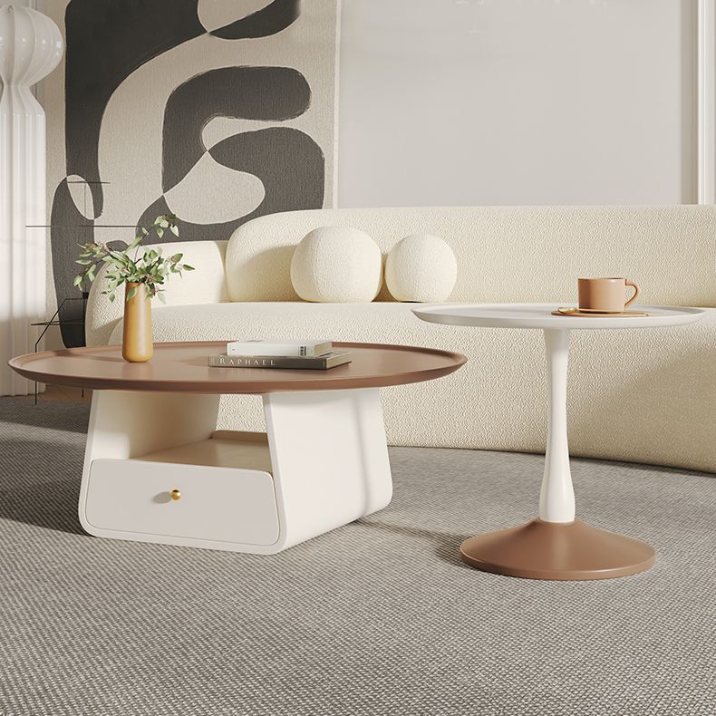 Pedestal 2-Piece Coffee Table Set Modern Round Tray Top Cocktail Table with Storage