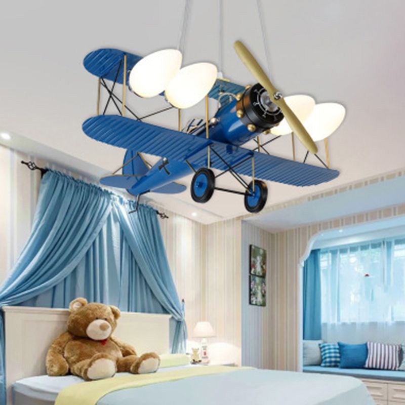 5 Lichter Flugzeugform Pendelleuchten Kinder Metallische Deckenhänge für Kindergarten