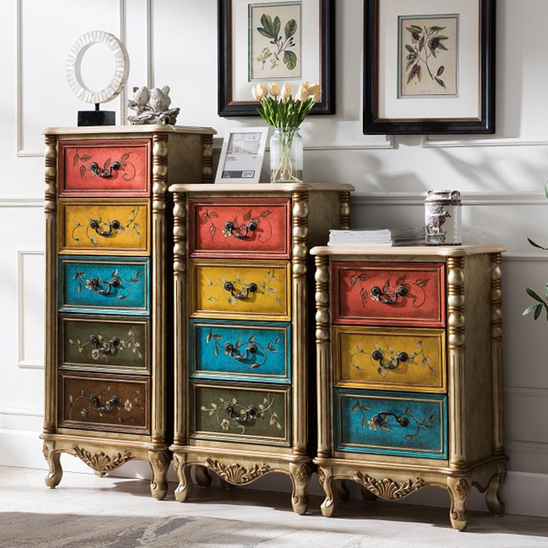 Traditional Style Storage Chest Solid Wood Vertical Lingerie Chest with 3 / 4 Drawers