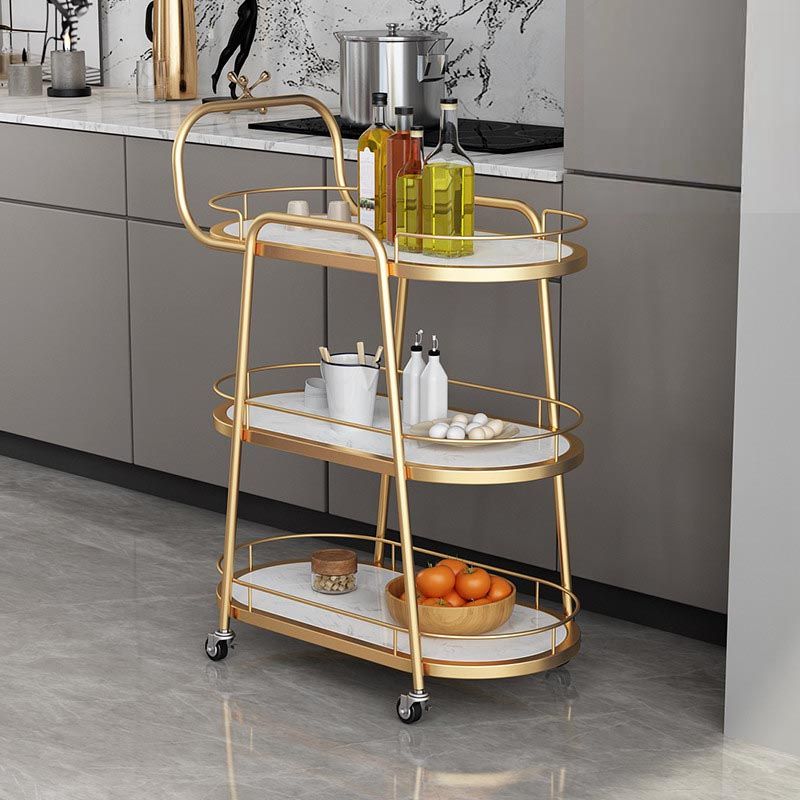32.28"H Modern Rolling Prep Table Oval Metal Prep Table for Home Use