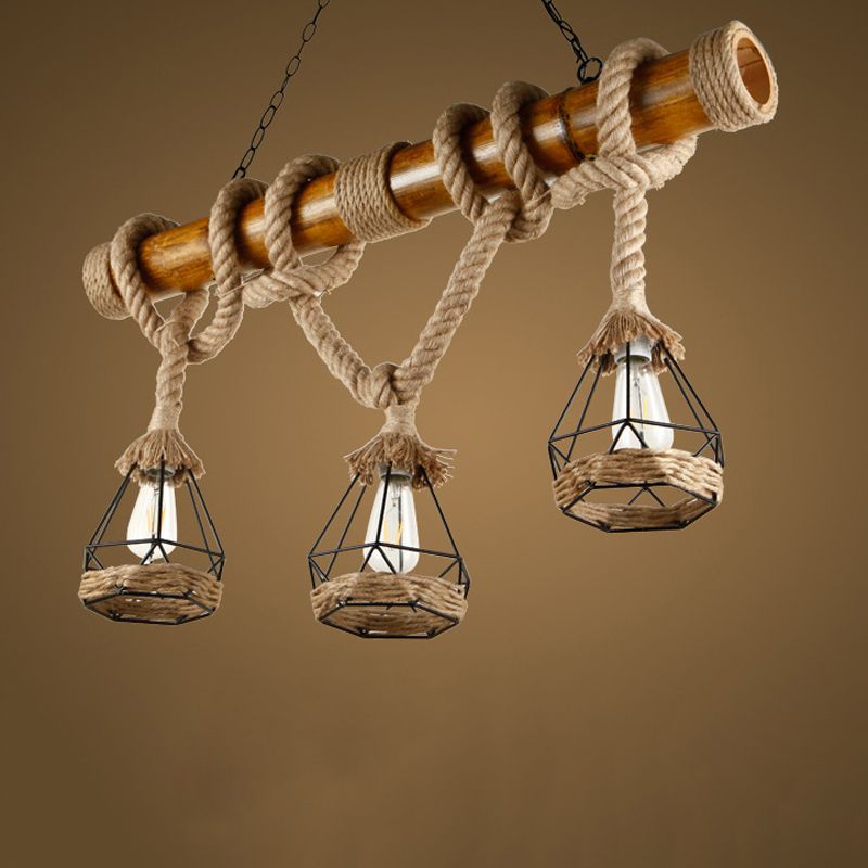 3 - Head Industrial Kitchen Island Fixture Hemp Rope Ceiling Pendant Light