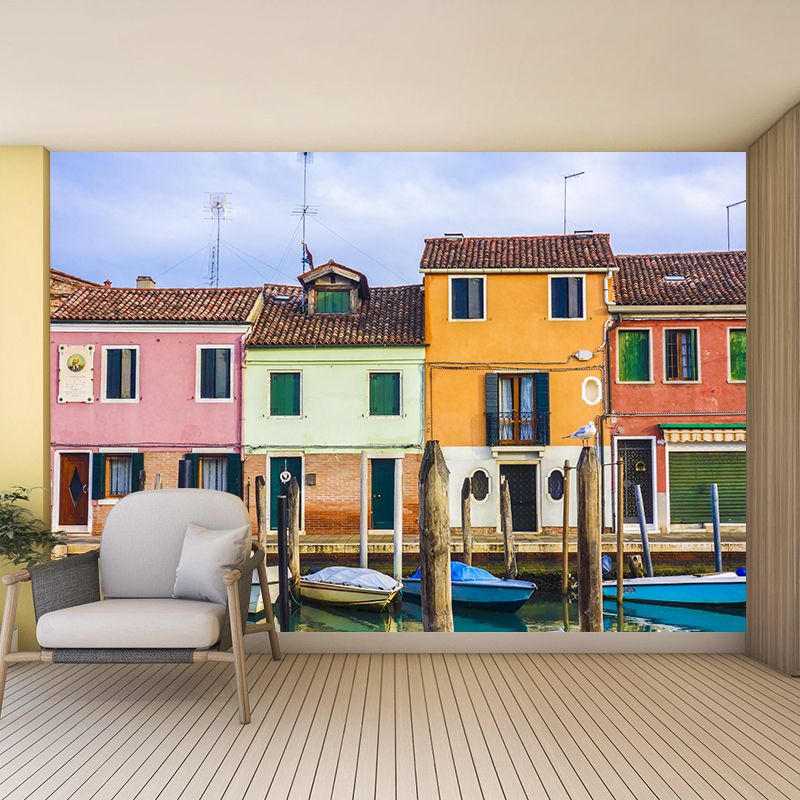 Boat on the Canal Mural Wallpaper Contemporary Venice House Interior Wall Art