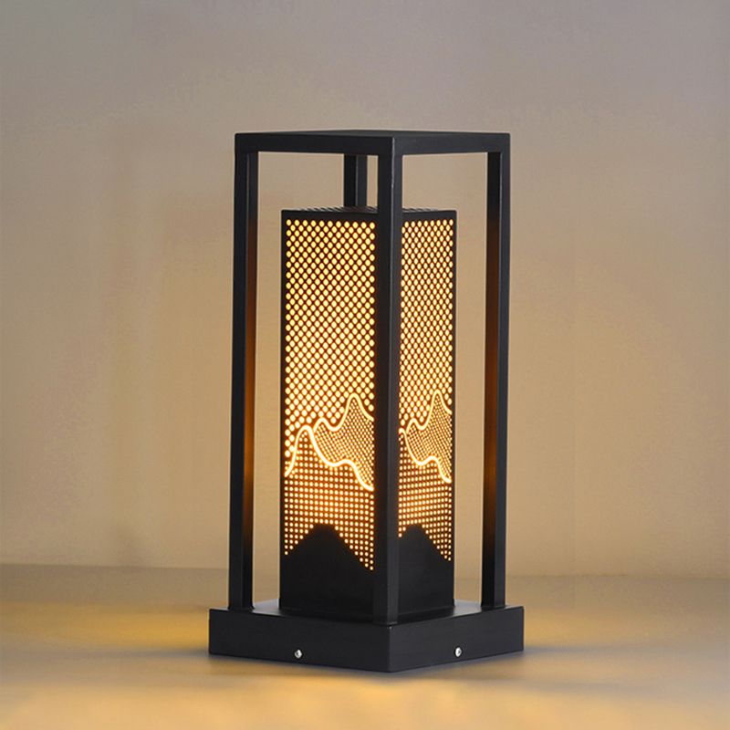 Rectangular Pillar Lamp Modern Black Waterproof Light for Courtyard