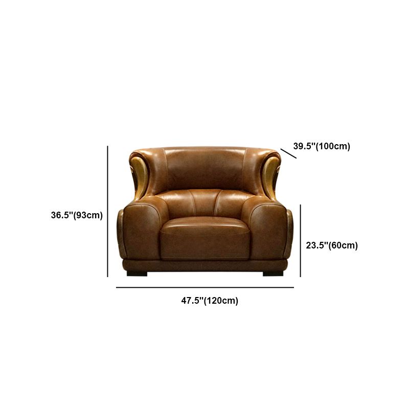 Genuine Leather Round Arm Sectionals Dark Brown 36.61"High Cushion Back Sofa