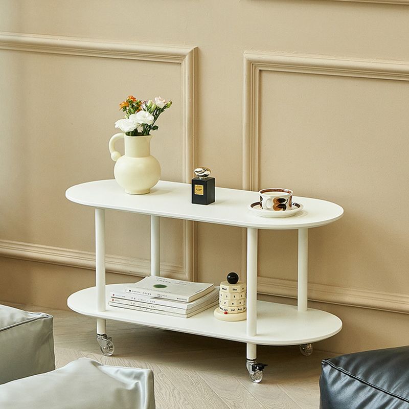 Wood Oval End Table with 4 Legs Base Storage Living Room Corner Table