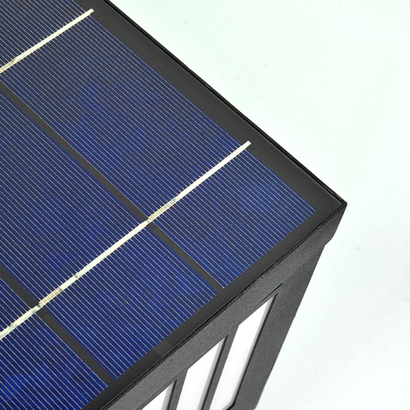 Black Solar Energy Pillar Lamp Modern Metal Square Outdoor Light for Garden