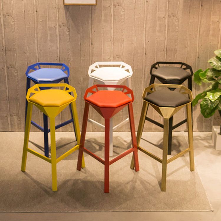 Nordic Armless Backrest Counter Stool Iron Cafe Bar Stool with Leather Cushion
