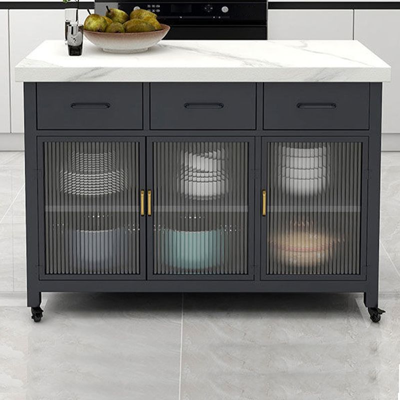 Faux Marble Contemporary Kitchen Island Cart for Dining Room