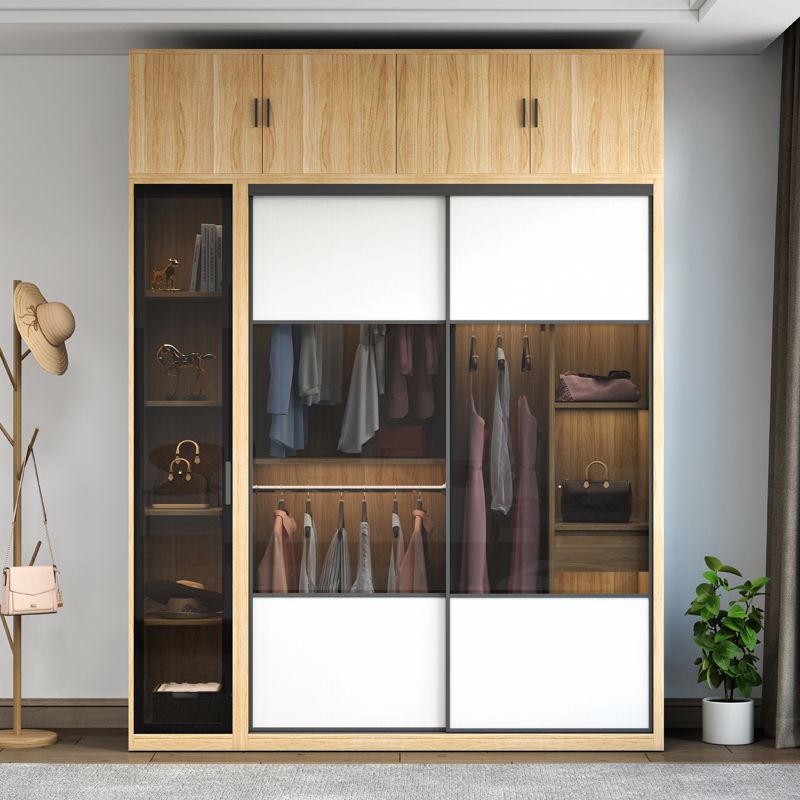 Sliding Wardrobe Closet Engineered Wood Wardrobe Armoire for Bedroom