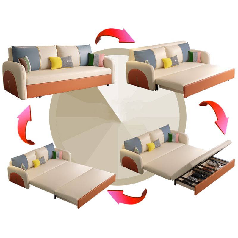 Faux Leather Square Arm Sofa Contemporary Convertible Sofa Bed