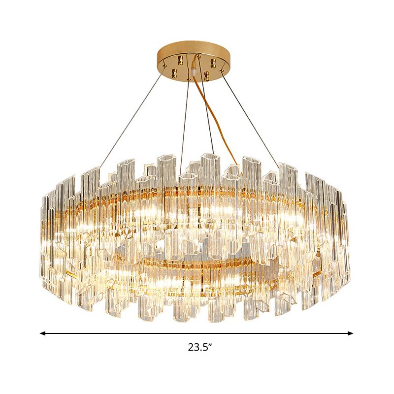 Clear Crystal Drum Hanging Chandelier Modern 8/12 Lights Gold LED Ceiling Lamp for Living Room