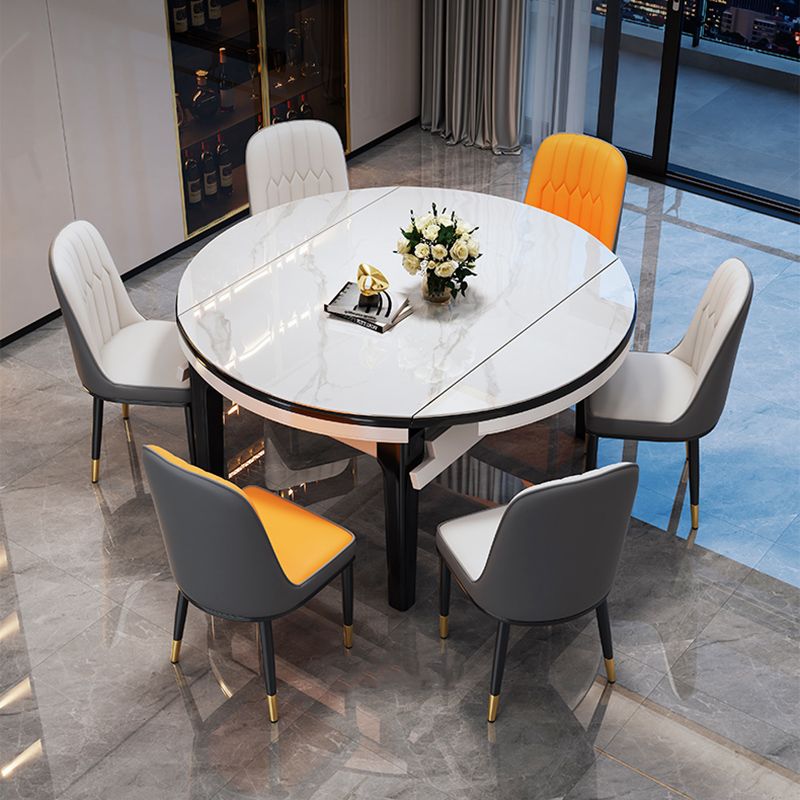 Glossy White Dinette Table with Wooden Legs Contemporary Foldable Dining Table for Home