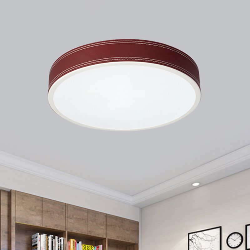 Luz de techo de disco con luz LED nórdica de montaje empotrado de cuero rojo/azul/verde para dormitorio en blanco cálido/blanco, 12 "/16"/19,5 "de diámetro
