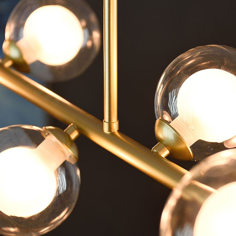Modern Metal Ceiling Light Linear Shape Island Light with Glass Shade in Black and Gold