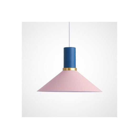 Bowl/Cone/Funnel Metal Hanging Ceiling Light Minimalist 1 Light Blue/Pink/Yellow Pendant Lamp