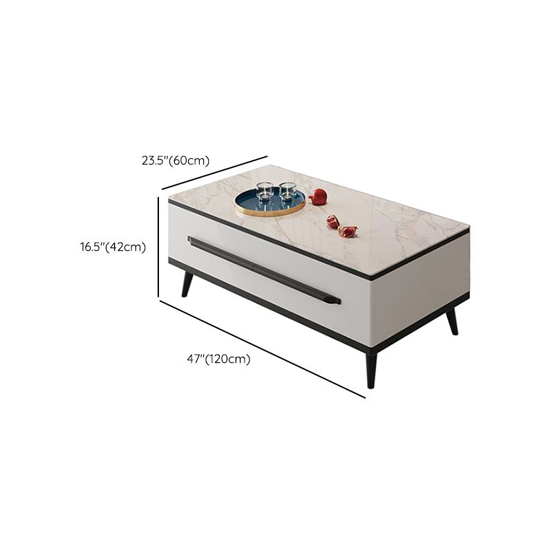 Slate Top 4 Legs Coffee Table with Storage Drawers Contemporary White