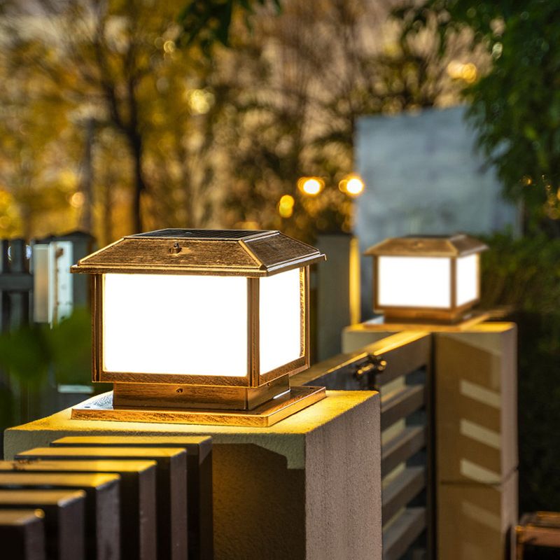Metal Rectangle Shape Solar Pillar Lamp Modern 1-Light Outdoor Waterproof Light