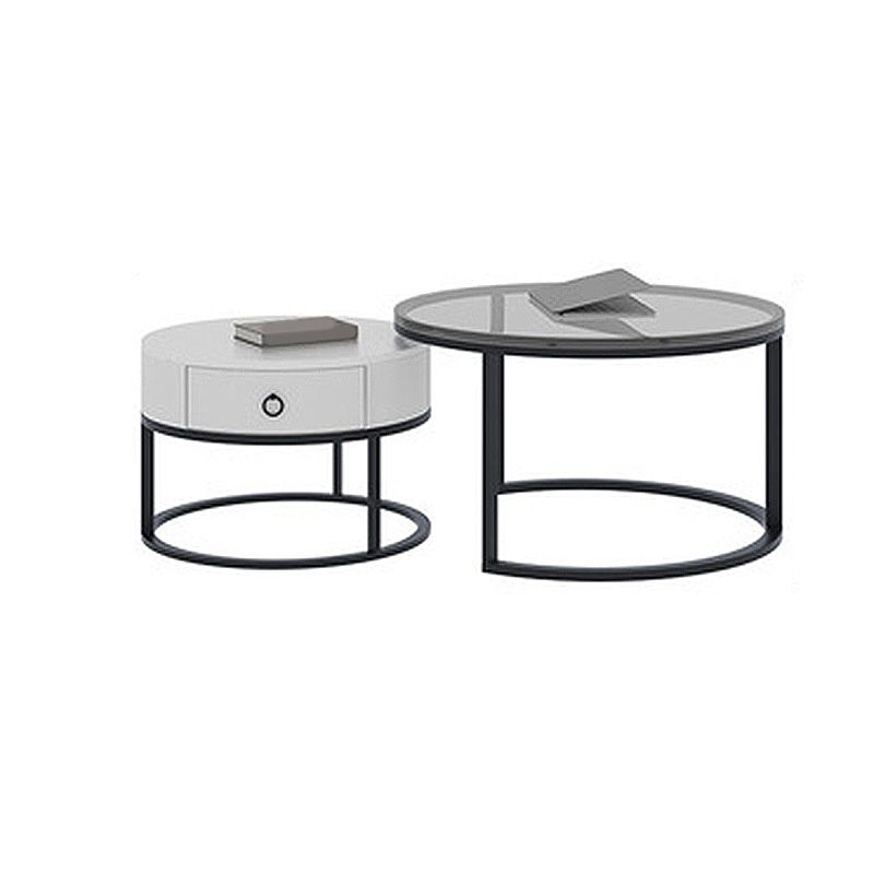 Modern Style Tempered Glass & Rock Sheet Top Gold Metal Base Round Coffee Table
