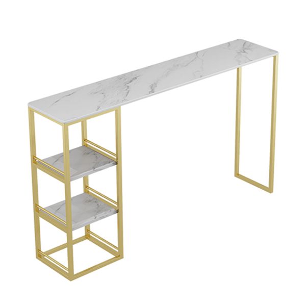 1/3/5 Pieces Glam Iron Bar Table Set Rectangle White Stone Top Bistro Set with Shelf