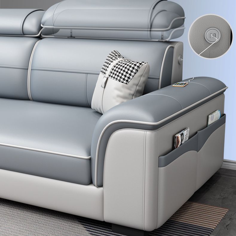 L-Shaped Blue Sectional Sofas Solid Wood Sectional Couch for Living Room