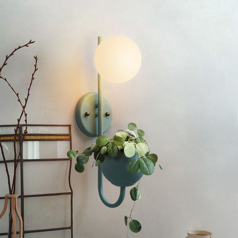 Nordic Refreshing Style Plant Wall Lamp 1 Light Ball Shade Sconce Light for Living Room