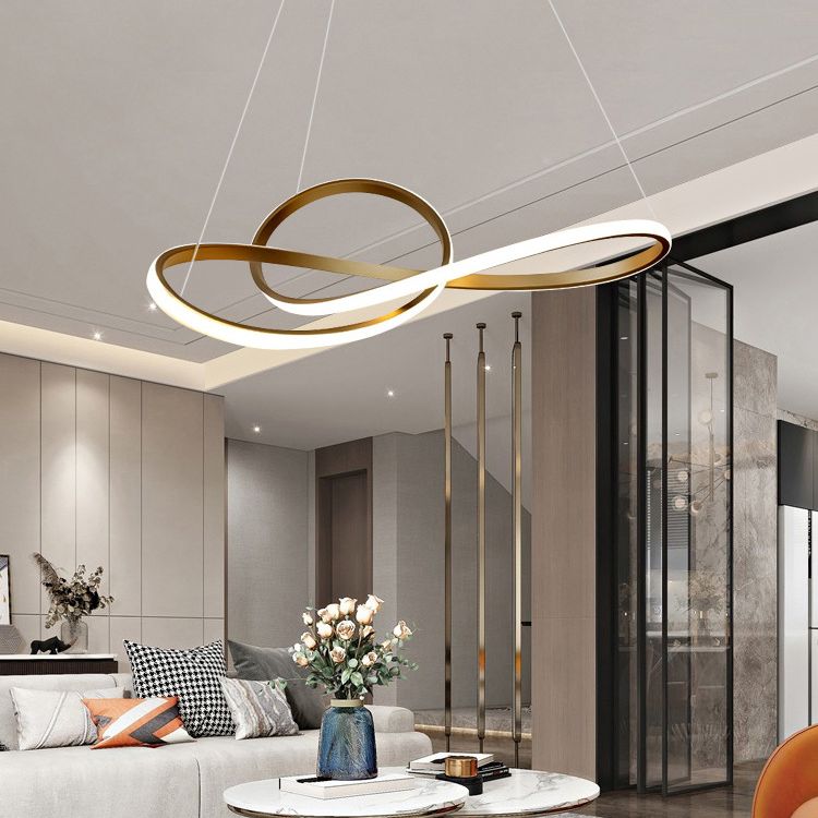 Modern Spiral Chandelier Light Fixtures Metallic Hanging Light Kit for Restaurant