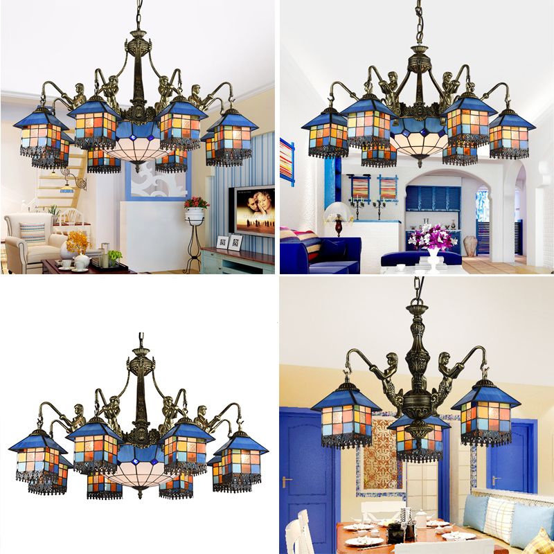 Candelier de estilo Tiffany 3/5/9/11 Luces de vidrio manchado Luz para sala de estar para sala de estar