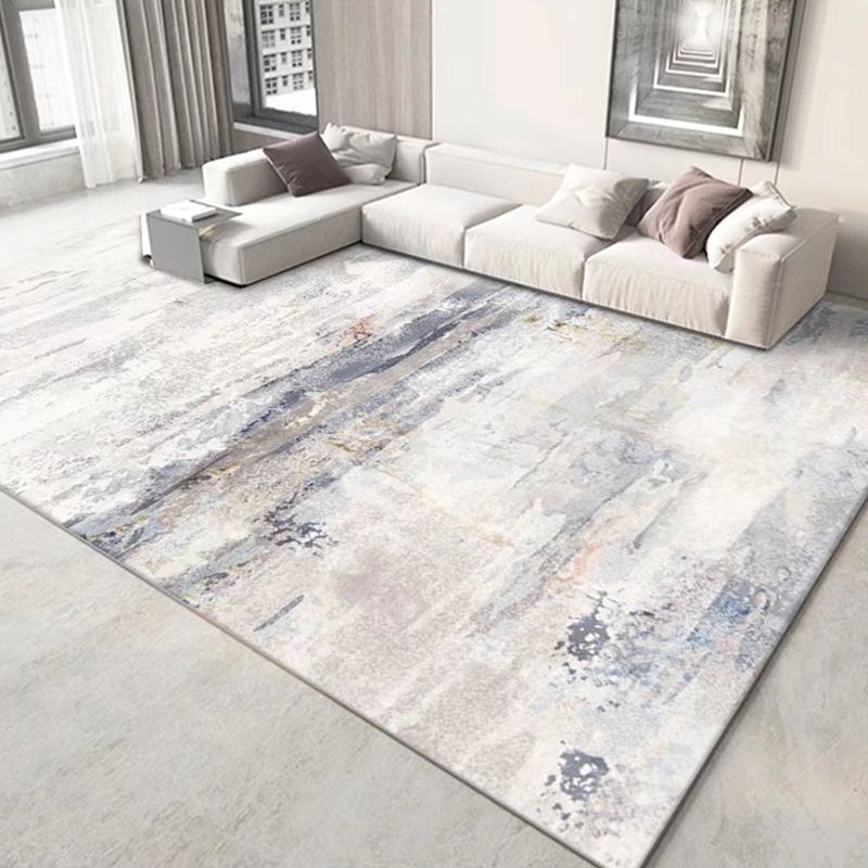 Beige Striped Rug Polyester Modern Rug Stain Resistant Rug for Living Room