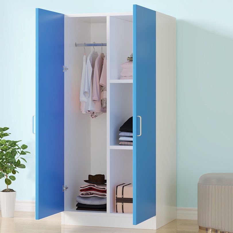 Bedroom Hinged Door Storage Cabinet Manufactured Wood Modern Cabinet with Garment Rod