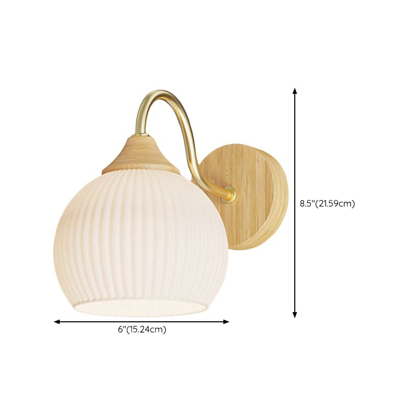 Modern Wall Mount Lamp 1-Light Wooden with Glass Shade for Living Room