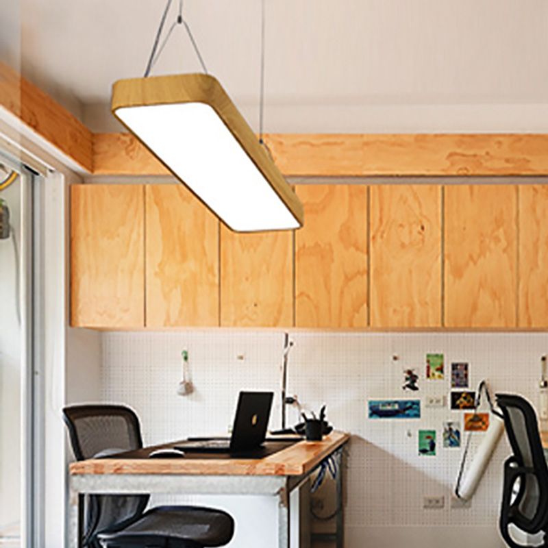 Wood Rectangle Led Pendent in Modern Style 45W Led Suspended Lights for Office Conference Room