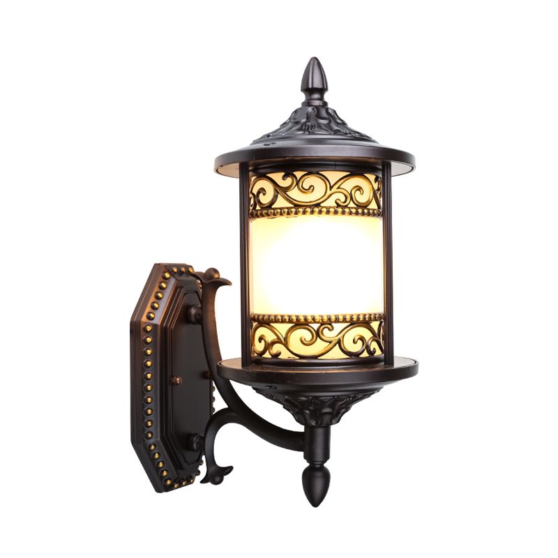 Swoop Opal Glass Sconce Lamp Countryside Single Head Courtyard Wall Light in Dark Coffee