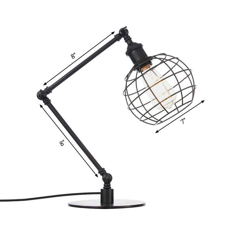 Warehouse Wire Guard Lampe de table en métal à 1 tête pour café avec abat-jour global en finition noir/laiton