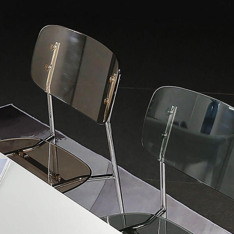 Industrial Armless Dining Chair Plastic Open Back Side Chair with Metal Base