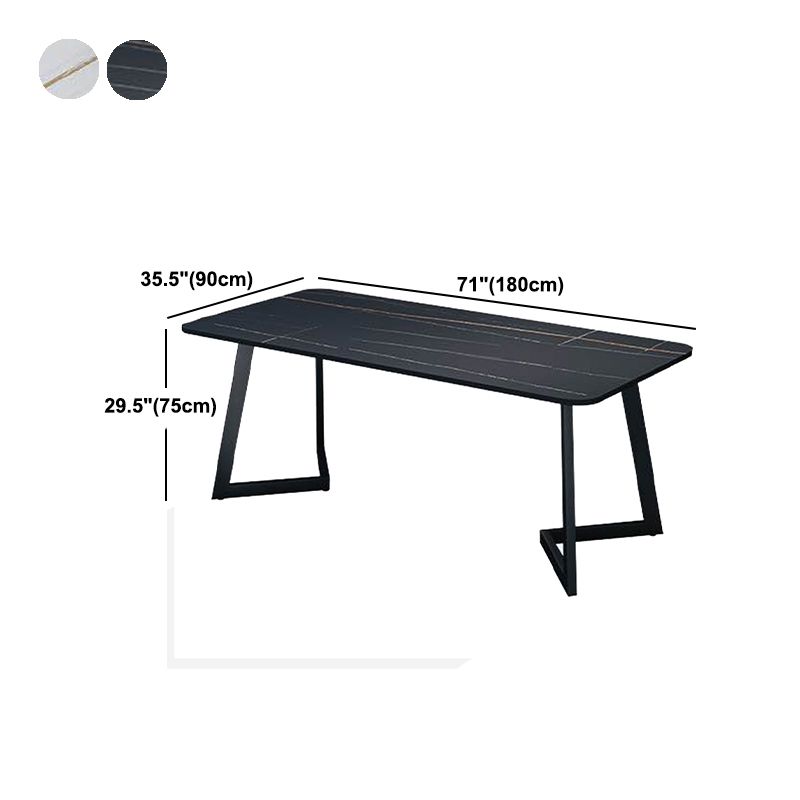 Rectangle Black Base Dining Room Kitchen Table Industrial Fixed Dinner Table