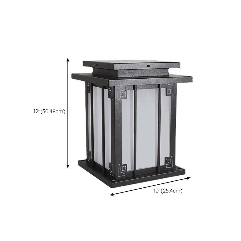 Metal Rectangular Shape Outdoor Lights Modern Style 1-Light Solar Pillar Lamp in Black
