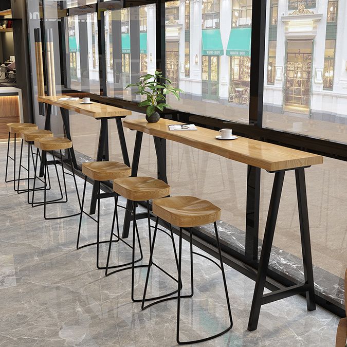 Light Brown Modern Style Bar Table in Solid Wood and Iron Cafe Bar Table, Only Table