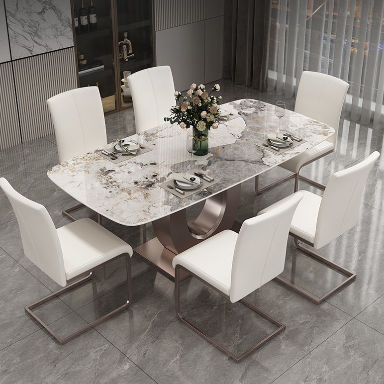 Luxury Sintered Stone Top Table Rectangle Indoor Table with Gold Metal Pedestal