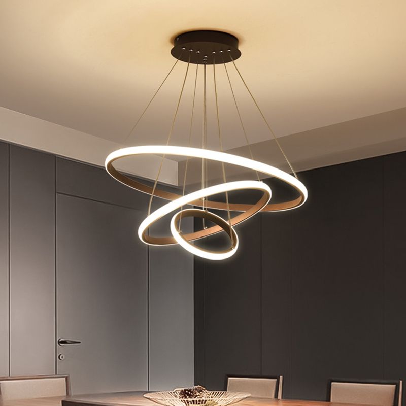 Modern Chandelier Lights Multiple Rings Hanging Ceiling Lights Metal Chain Chandelier