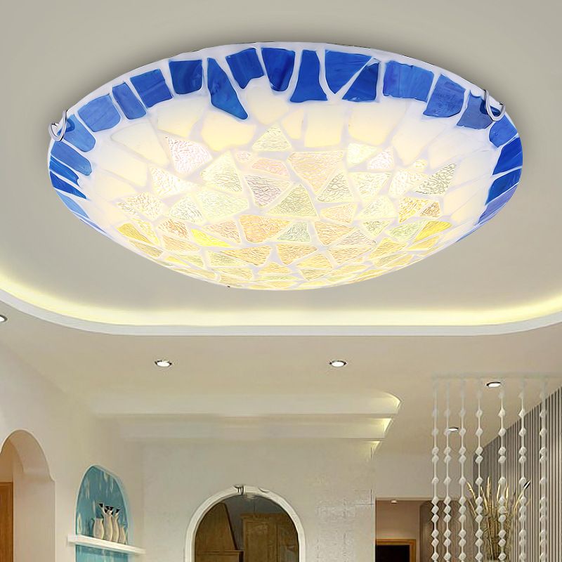 Blu 12 "/16 "/19.5" Wide 3 Luci Apparecchio di illuminazione a incasso Barocco Ciotola di vetro colorato Flushmount Luce