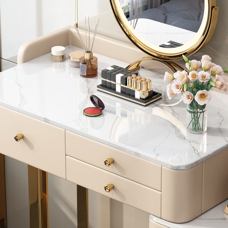 Luxurious Metal Makeup Dressing Table Stone Top Bedroom Vanity Desk